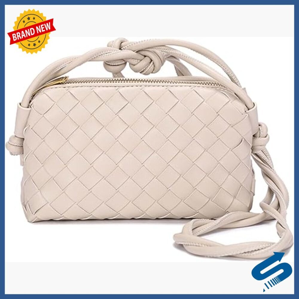 Small Vegan Leather Woven Crossbody Bag with Adjustable Braided Strap